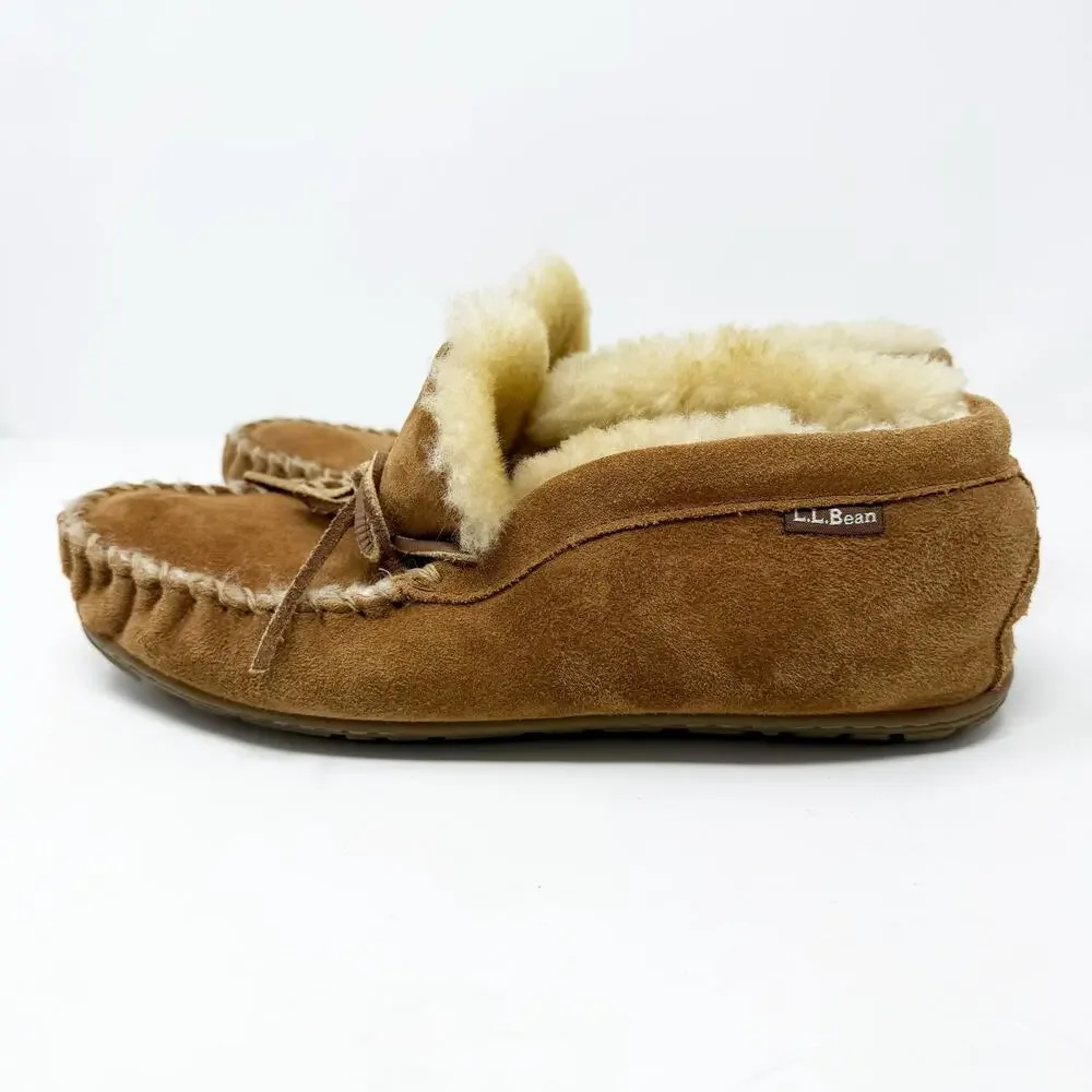 LL Bean Tan Suede/Shearling Moccasin Slipper Booties Men's Size 9 EUC